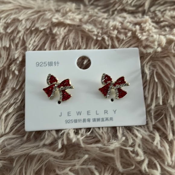 Jewelry Red Gift Bow Alloy Pierced Earrings Nwt Hot Korean Fasion
